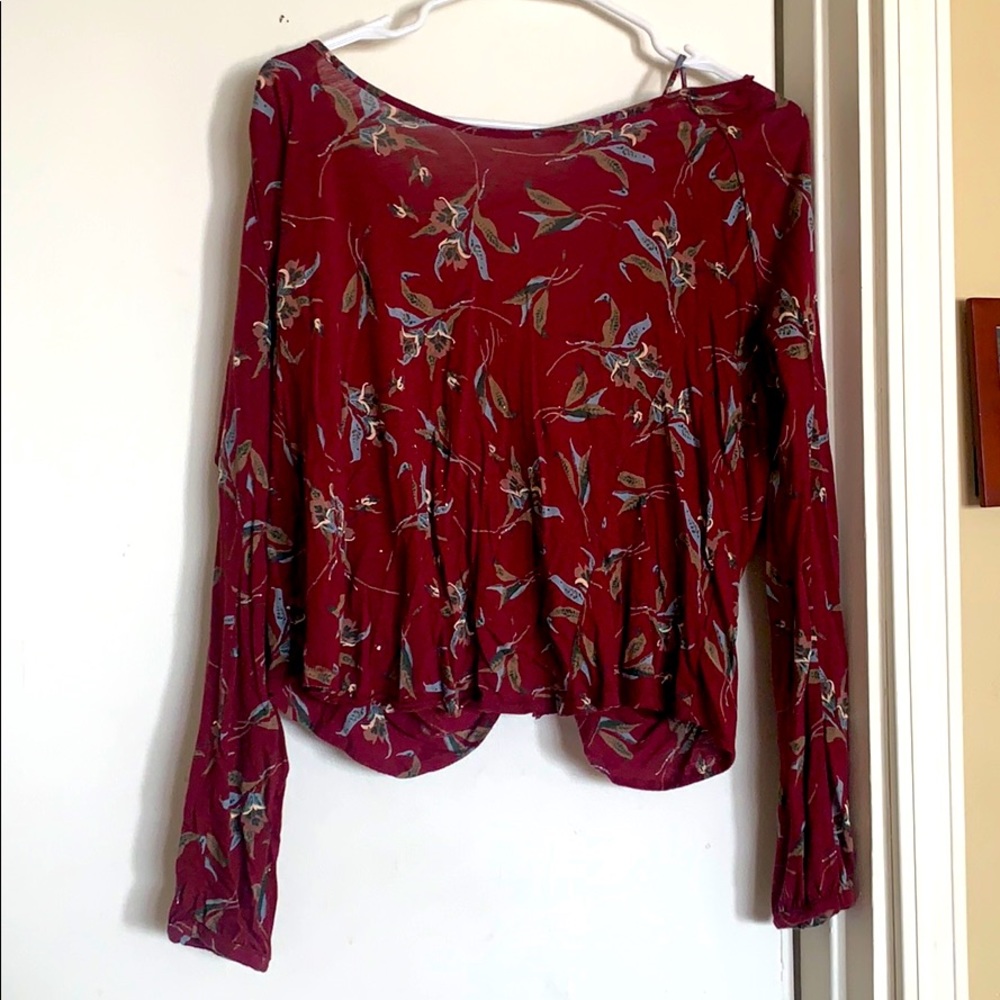free people maroon open back blouse